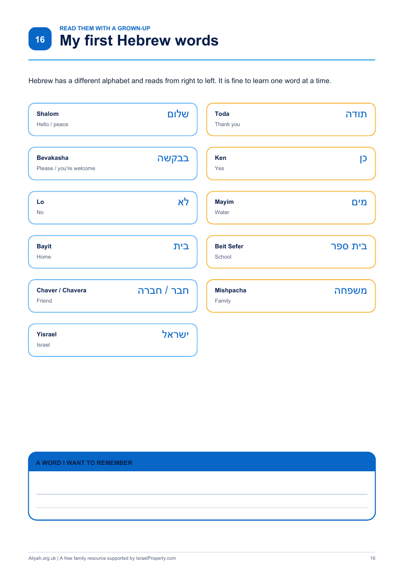First Hebrew words page